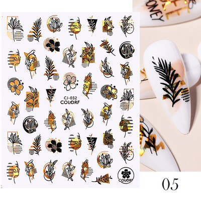 Harunouta Marble Blooming 3D Foil Αυτοκόλλητα νυχιών Χρυσό Bronzing Leaf Flower For Nail Art Design Ανοιξιάτικες χαλκομανίες Διακόσμηση μανικιούρ