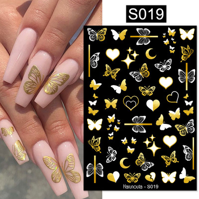Harunouta Marble Blooming 3D Foil Αυτοκόλλητα νυχιών Χρυσό Bronzing Leaf Flower For Nail Art Design Ανοιξιάτικες χαλκομανίες Διακόσμηση μανικιούρ