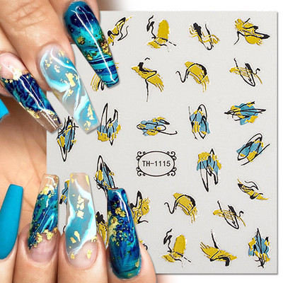 Harunouta Marble Blooming 3D Foil Αυτοκόλλητα νυχιών Χρυσό Bronzing Leaf Flower For Nail Art Design Ανοιξιάτικες χαλκομανίες Διακόσμηση μανικιούρ