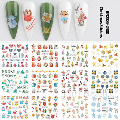 12 komada slatkih božićnih naljepnica za nokte Crtani životinjski dizajn Pingvin Ptica Mačka Pas Klizači za nokte Vodene naljepnice Dekoracija LABN1945-1956