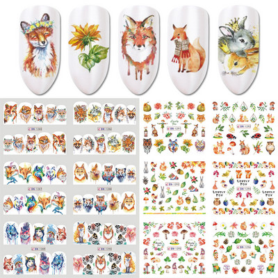 12 komada slatkih božićnih naljepnica za nokte Crtani životinjski dizajn Pingvin Ptica Mačka Pas Klizači za nokte Vodene naljepnice Dekoracija LABN1945-1956