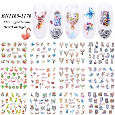 12 komada slatkih božićnih naljepnica za nokte Crtani životinjski dizajn Pingvin Ptica Mačka Pas Klizači za nokte Vodene naljepnice Dekoracija LABN1945-1956