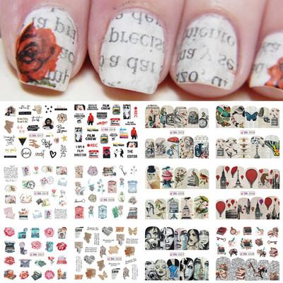 12 komada slatkih božićnih naljepnica za nokte Crtani životinjski dizajn Pingvin Ptica Mačka Pas Klizači za nokte Vodene naljepnice Dekoracija LABN1945-1956