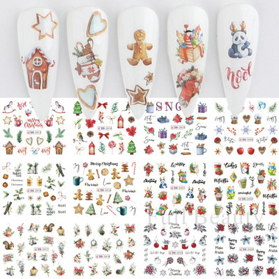 12 komada slatkih božićnih naljepnica za nokte Crtani životinjski dizajn Pingvin Ptica Mačka Pas Klizači za nokte Vodene naljepnice Dekoracija LABN1945-1956