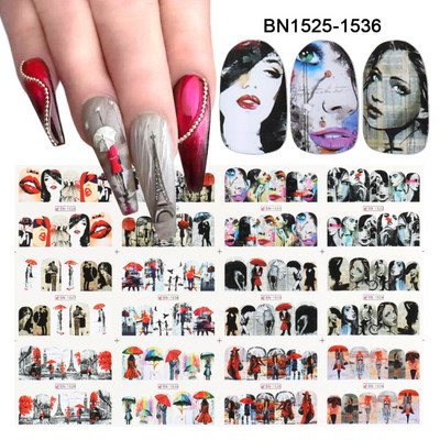 12 komada slatkih božićnih naljepnica za nokte Crtani životinjski dizajn Pingvin Ptica Mačka Pas Klizači za nokte Vodene naljepnice Dekoracija LABN1945-1956