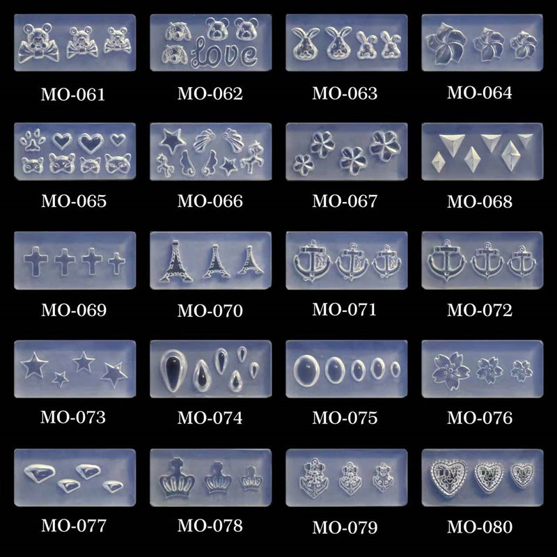 Νέα Σειρά MO51-100 Μανικιούρ Καλούπι σιλικόνης σταγόνα Κόλλα DIY Mold Love Flower Cross Nail Design