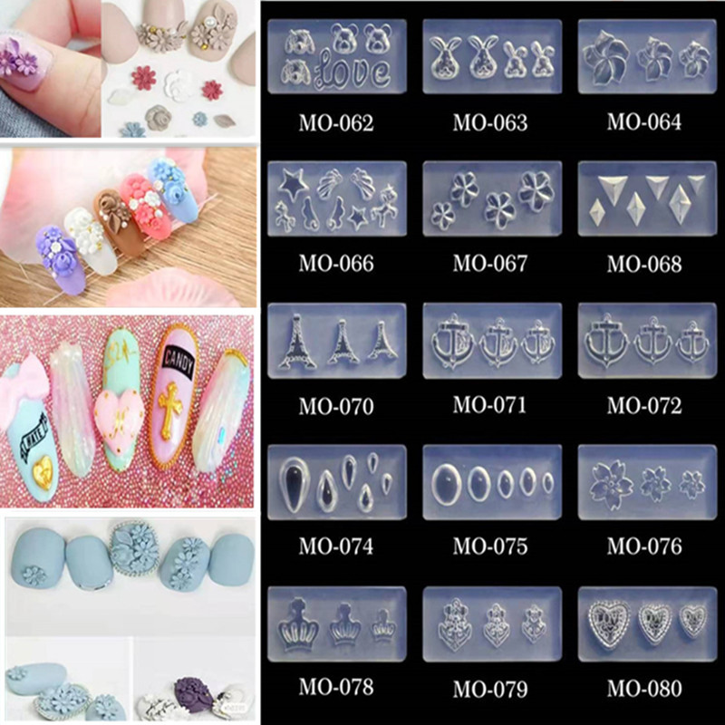 Νέα Σειρά MO51-100 Μανικιούρ Καλούπι σιλικόνης σταγόνα Κόλλα DIY Mold Love Flower Cross Nail Design