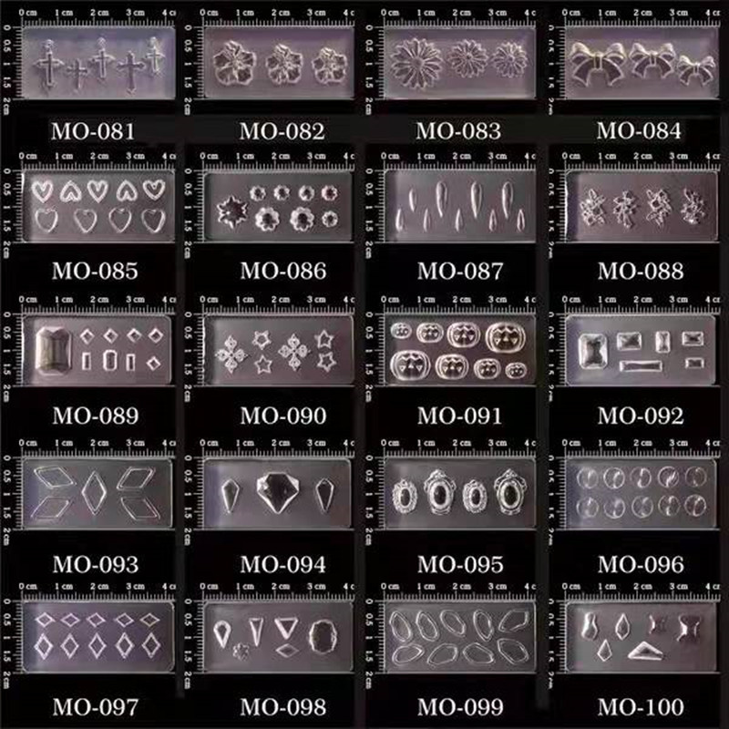 Νέα Σειρά MO51-100 Μανικιούρ Καλούπι σιλικόνης σταγόνα Κόλλα DIY Mold Love Flower Cross Nail Design