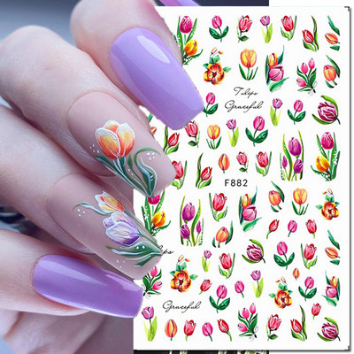 Nail Art Matricák Nyári Százszorszép Gyümölcsök Fehér Virágok Szirmok Virágok Hátraragasztó Körömmatricák Dekoráció Köröm Tippek Szépség