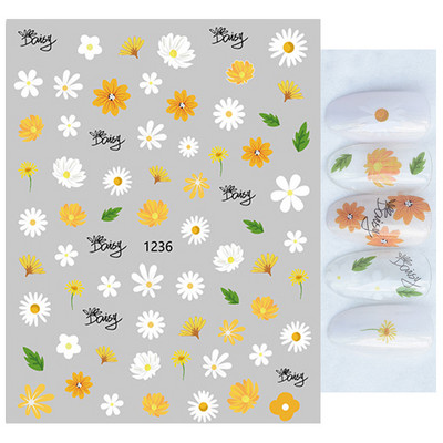 Nail Art Matricák Nyári Százszorszép Gyümölcsök Fehér Virágok Szirmok Virágok Hátraragasztó Körömmatricák Dekoráció Köröm Tippek Szépség