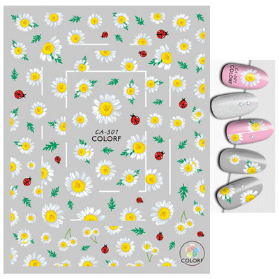 Nail Art Matricák Nyári Százszorszép Gyümölcsök Fehér Virágok Szirmok Virágok Hátraragasztó Körömmatricák Dekoráció Köröm Tippek Szépség