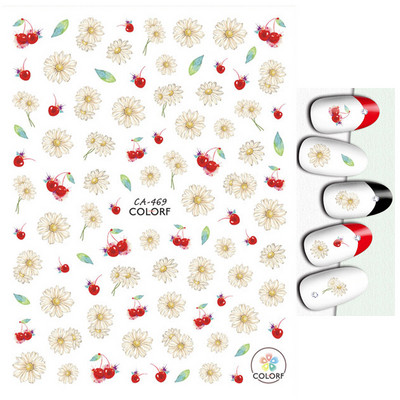 Nail Art Matricák Nyári Százszorszép Gyümölcsök Fehér Virágok Szirmok Virágok Hátraragasztó Körömmatricák Dekoráció Köröm Tippek Szépség