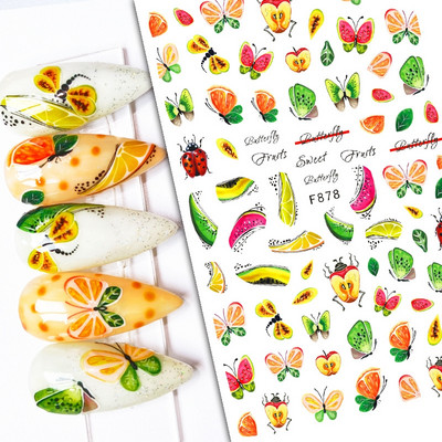Nail Art Matricák Nyári Százszorszép Gyümölcsök Fehér Virágok Szirmok Virágok Hátraragasztó Körömmatricák Dekoráció Köröm Tippek Szépség