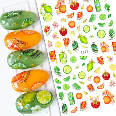 Nail Art Matricák Nyári Százszorszép Gyümölcsök Fehér Virágok Szirmok Virágok Hátraragasztó Körömmatricák Dekoráció Köröm Tippek Szépség