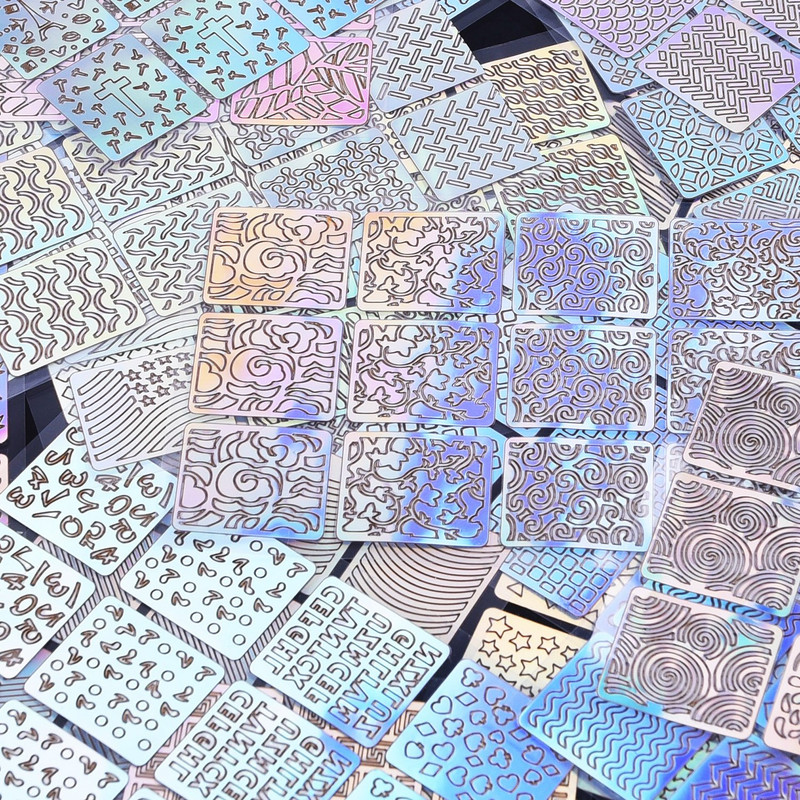 Στένσιλ νυχιών με λέιζερ 34 στυλ Αυτοκόλλητα για τέχνη νυχιών, ακανόνιστο πλέγμα, αυτοκόλλητα οδηγών γαλλικών συμβουλών, αυτοκόλλητα με μοτίβο εικόνας DIY