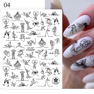 1 lapa, seksīga abstrakta sievietes sejas dizains, 3D nagu uzlīmes, rakstzīmju raksti, uzlīmes, manikīrs, nagu mākslas, dekorēšana, ūdens slīdņa padomi