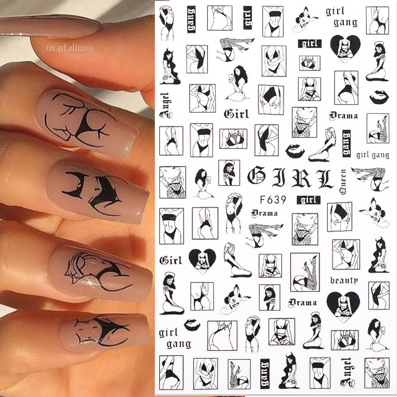 1 list Seksi apstraktni ženski dizajn lica 3D naljepnice za nokte Naljepnice s uzorkom likova Manikura Nail Art Dekoracija Vodeni klizač Savjeti