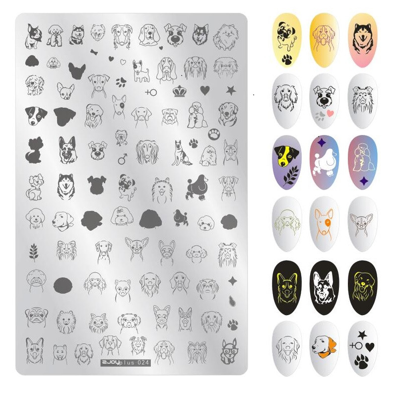 Πλάκες σφράγισης νυχιών Leopard Wolf Dog Print Εικόνα Στένσιλ λουλουδιών καρδιάς από ανοξείδωτο ατσάλι για πρότυπο εργαλείο μανικιούρ για βερνίκια νυχιών