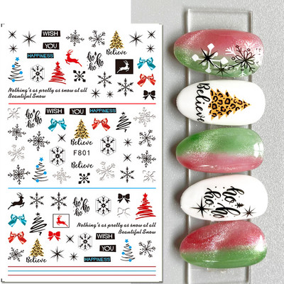 3D karácsonyi körömmatricák hófa kesztyűk csúszkák Téli díszek lámpák dekorációk cukorkák Mikulás sapkák körömmatricák GLLS-J17