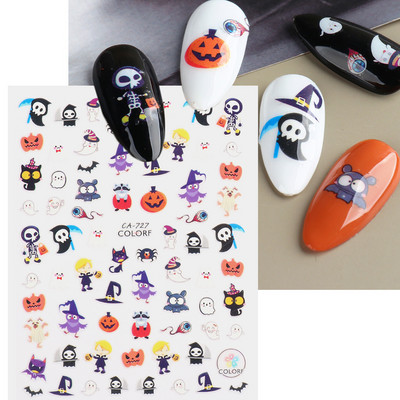 3D körömmatricák matricák fekete kígyóvér karcolások bohóc Halloween szemek tetoválás csúszka Design Téli manikűr dekoráció SAF792