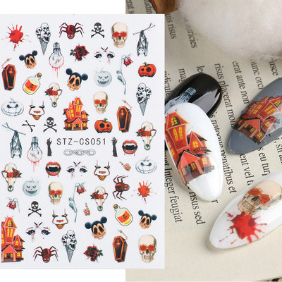 3D körömmatricák matricák fekete kígyóvér karcolások bohóc Halloween szemek tetoválás csúszka Design Téli manikűr dekoráció SAF792