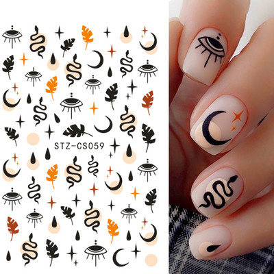 3D körömmatricák matricák fekete kígyóvér karcolások bohóc Halloween szemek tetoválás csúszka Design Téli manikűr dekoráció SAF792