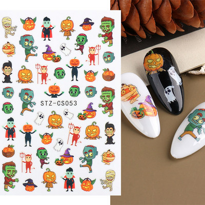 3D körömmatricák matricák fekete kígyóvér karcolások bohóc Halloween szemek tetoválás csúszka Design Téli manikűr dekoráció SAF792