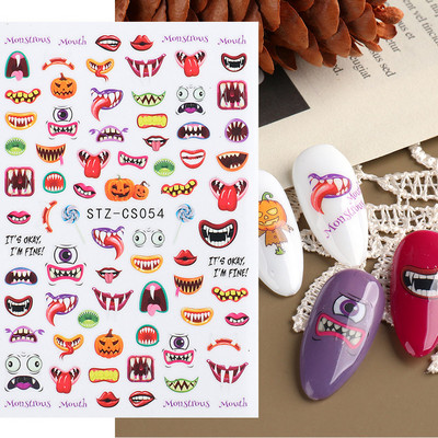 3D körömmatricák matricák fekete kígyóvér karcolások bohóc Halloween szemek tetoválás csúszka Design Téli manikűr dekoráció SAF792