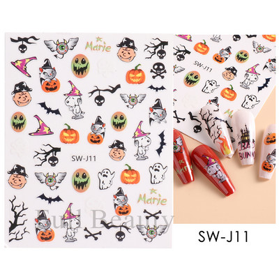 3D körömmatricák matricák fekete kígyóvér karcolások bohóc Halloween szemek tetoválás csúszka Design Téli manikűr dekoráció SAF792
