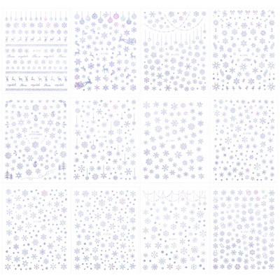 Karácsonyi körömmatrica körömdísz matrica készlet 16 db-os hópelyhes körömmatrica körömdíszítő 3D körömmatrica, 12 lapos öntapadó fólia matrica