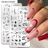 NICOLE NAPLÓ Heart Love Nail Art bélyegzőlemez geometria hullámvonal kép körömbélyegző sablonok UV gél lakk nyomólemez eszközök