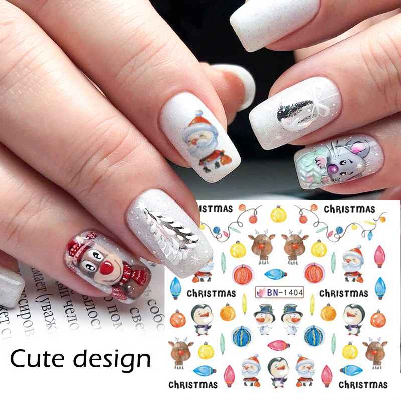 12db Aranyos karácsonyi rajzfilm körömdizájn Hóember jávorszarvas Mikulás körömdísz matricák Vízi csúszka karácsonyi kiegészítők GLBN1393-1404