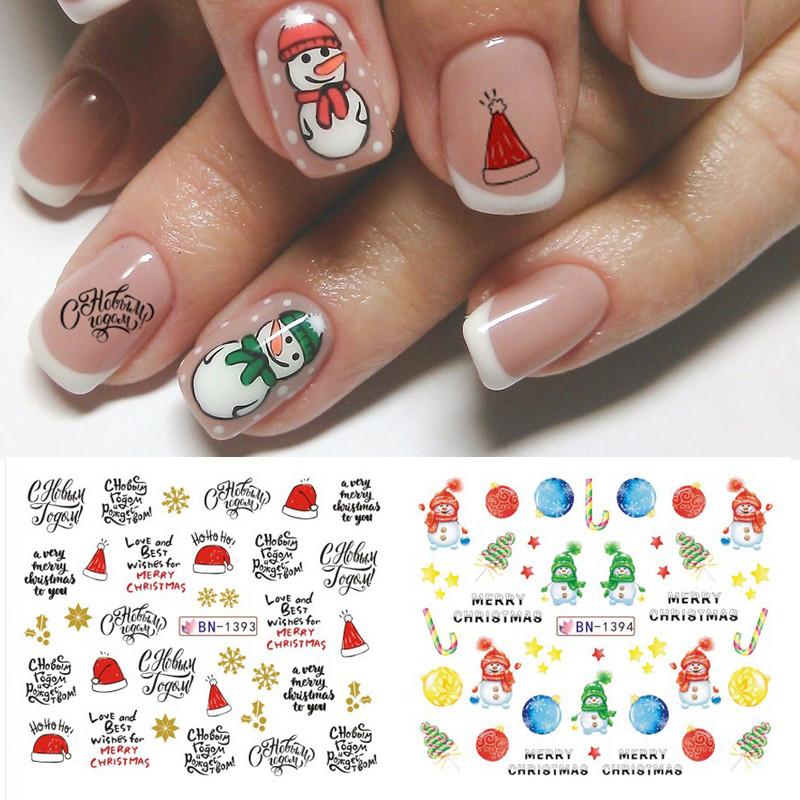 12db Aranyos karácsonyi rajzfilm körömdizájn Hóember jávorszarvas Mikulás körömdísz matricák Vízi csúszka karácsonyi kiegészítők GLBN1393-1404