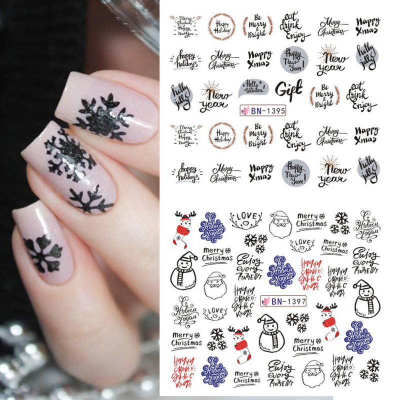 12db Aranyos karácsonyi rajzfilm körömdizájn Hóember jávorszarvas Mikulás körömdísz matricák Vízi csúszka karácsonyi kiegészítők GLBN1393-1404