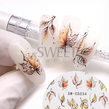 Maple Leaf Fall Nail Design Black Yellow Leaves Autumn Nail Art Стикери за маникюр 3D лак Октомврийски плъзгачи Фолиа SASW-CS