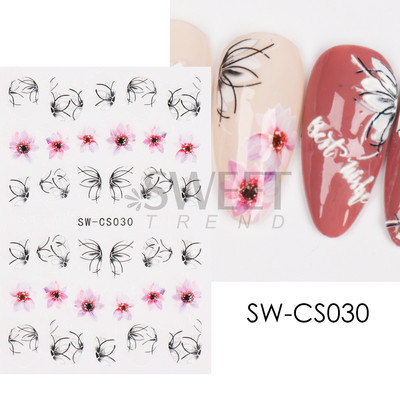 Maple Leaf Fall Nail Design Fekete Sárga Levelek Őszi Nail Art matricák manikűrhöz 3D Lakk Októberi Sliders Fóliák SASW-CS