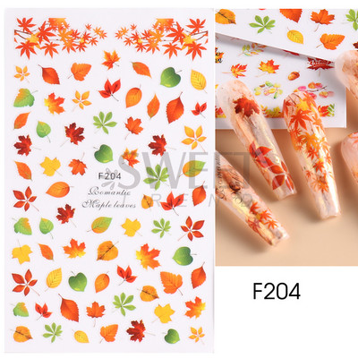 Maple Leaf Fall Nail Design Fekete Sárga Levelek Őszi Nail Art matricák manikűrhöz 3D Lakk Októberi Sliders Fóliák SASW-CS