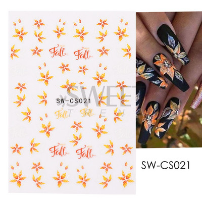 Maple Leaf Fall Nail Design Fekete Sárga Levelek Őszi Nail Art matricák manikűrhöz 3D Lakk Októberi Sliders Fóliák SASW-CS
