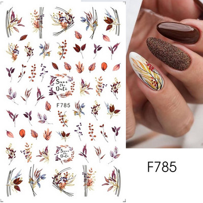 Maple Leaf Fall Nail Design Fekete Sárga Levelek Őszi Nail Art matricák manikűrhöz 3D Lakk Októberi Sliders Fóliák SASW-CS
