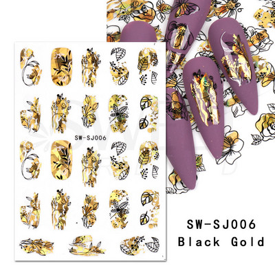 Maple Leaf Fall Nail Design Fekete Sárga Levelek Őszi Nail Art matricák manikűrhöz 3D Lakk Októberi Sliders Fóliák SASW-CS