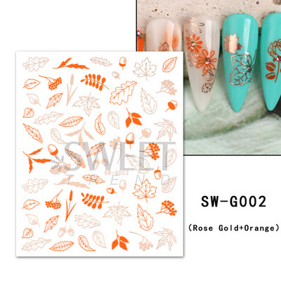 Maple Leaf Fall Nail Design Fekete Sárga Levelek Őszi Nail Art matricák manikűrhöz 3D Lakk Októberi Sliders Fóliák SASW-CS