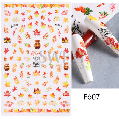 Maple Leaf Fall Nail Design Fekete Sárga Levelek Őszi Nail Art matricák manikűrhöz 3D Lakk Októberi Sliders Fóliák SASW-CS