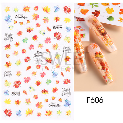 Maple Leaf Fall Nail Design Fekete Sárga Levelek Őszi Nail Art matricák manikűrhöz 3D Lakk Októberi Sliders Fóliák SASW-CS