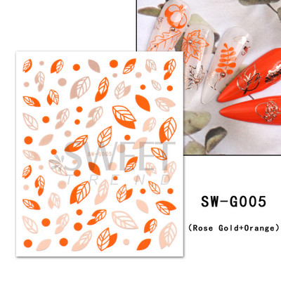 Maple Leaf Fall Nail Design Fekete Sárga Levelek Őszi Nail Art matricák manikűrhöz 3D Lakk Októberi Sliders Fóliák SASW-CS