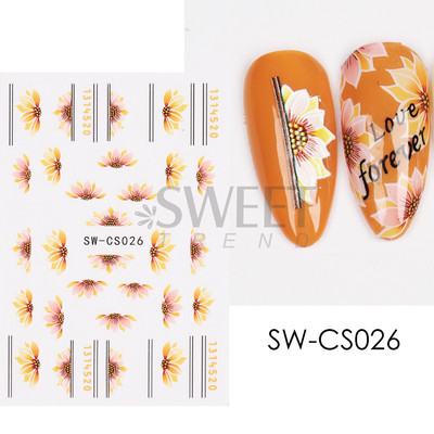 Maple Leaf Fall Nail Design Fekete Sárga Levelek Őszi Nail Art matricák manikűrhöz 3D Lakk Októberi Sliders Fóliák SASW-CS