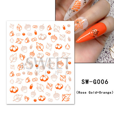 Maple Leaf Fall Nail Design Fekete Sárga Levelek Őszi Nail Art matricák manikűrhöz 3D Lakk Októberi Sliders Fóliák SASW-CS