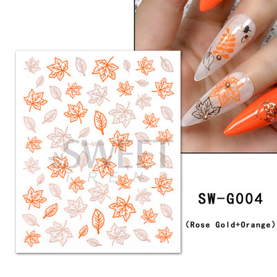 Maple Leaf Fall Nail Design Fekete Sárga Levelek Őszi Nail Art matricák manikűrhöz 3D Lakk Októberi Sliders Fóliák SASW-CS