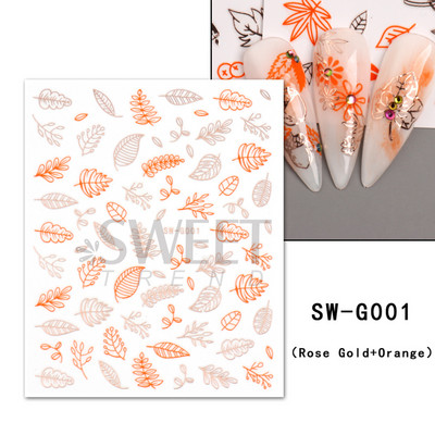 Maple Leaf Fall Nail Design Fekete Sárga Levelek Őszi Nail Art matricák manikűrhöz 3D Lakk Októberi Sliders Fóliák SASW-CS