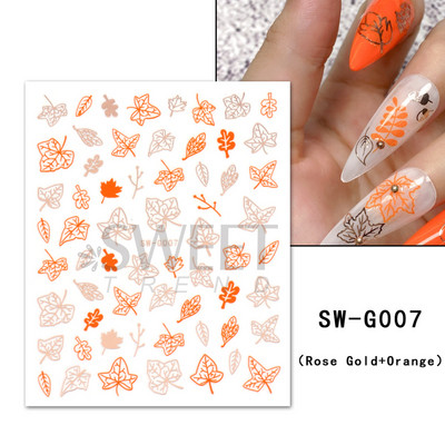 Maple Leaf Fall Nail Design Fekete Sárga Levelek Őszi Nail Art matricák manikűrhöz 3D Lakk Októberi Sliders Fóliák SASW-CS