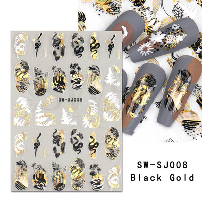 Maple Leaf Fall Nail Design Fekete Sárga Levelek Őszi Nail Art matricák manikűrhöz 3D Lakk Októberi Sliders Fóliák SASW-CS